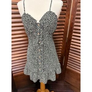 Papaya Floral Print Mini Dress Button Front Ruffle Hem Spaghetti Straps